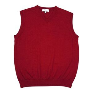 Turnbury Extra Fine Merino Wool Red Sleeveless V-Neck Sweater Vest Men Size L